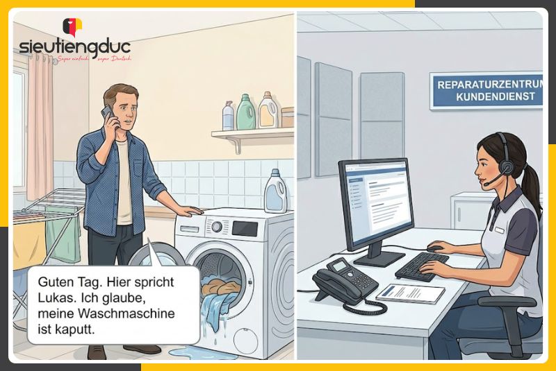 Mẫu câu hội thoại tiếng Đức chủ đề báo hỏng thiết bị và hẹn thợ sửa 5 Hội thoại mẫu tiếng Đức chủ đề báo hỏng thiết bị và hẹn thợ sửa