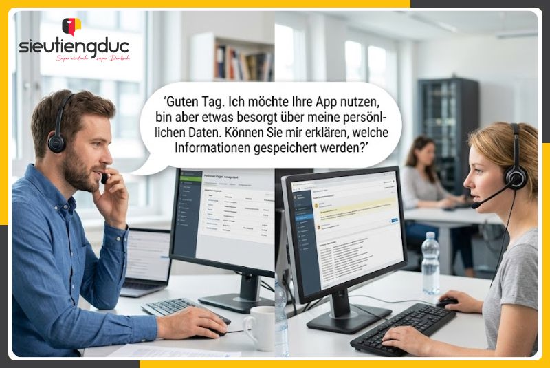 Từ vựng tiếng Đức chủ đề bảo mật dữ liệu và quyền riêng tư siêu chi tiết 6 Hội thoại tiếng Đức về bảo mật dữ liệu trong cuộc sống hàng ngày