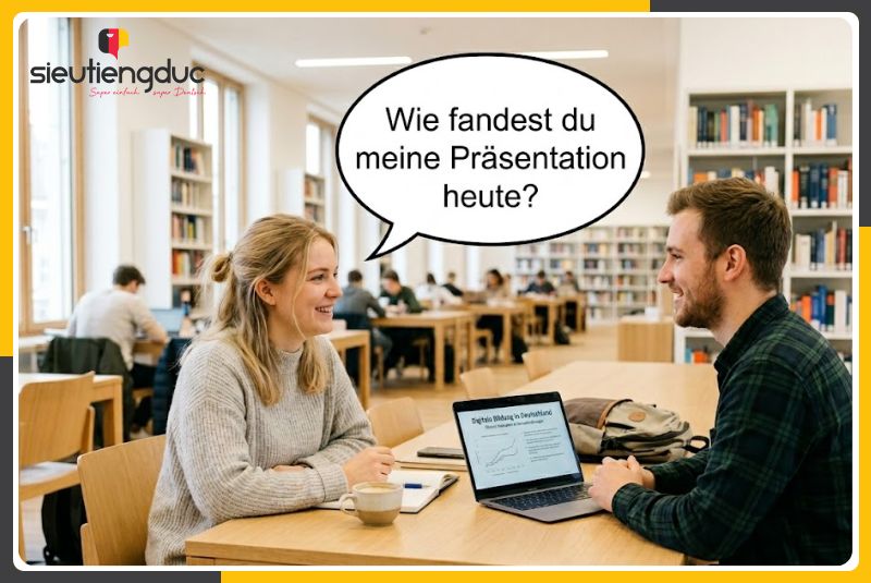 Hệ thống từ vựng tiếng Đức chủ đề phản biện, đánh giá và peer review 4 Hội thoại tiếng Đức về phản biện và peer review thực tế