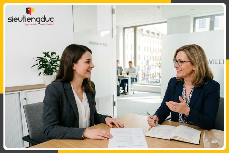Mẫu câu hội thoại tiếng Đức chủ đề giới thiệu CV và kinh nghiệm làm việc 26 Mẫu câu hội thoại tiếng Đức chủ đề giới thiệu CV và kinh nghiệm làm việc