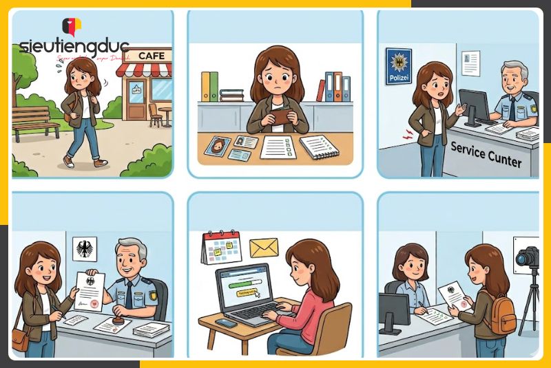 Mẫu câu hội thoại tiếng Đức chủ đề báo mất giấy tờ và xin xác nhận chi tiết 1 Quy trình báo mất giấy tờ và xin xác nhận tại Đức