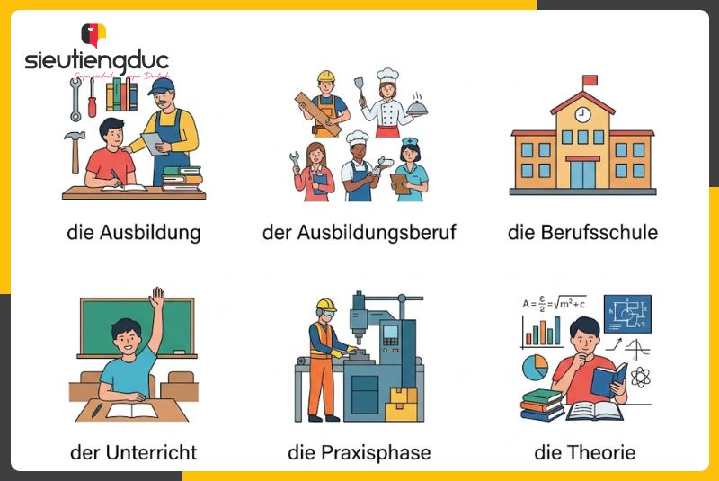 Từ vựng tiếng Đức chủ đề Ausbildung và lịch học nghề dễ hiểu 2 Từ vựng tiếng Đức chủ đề Ausbildung cơ bản