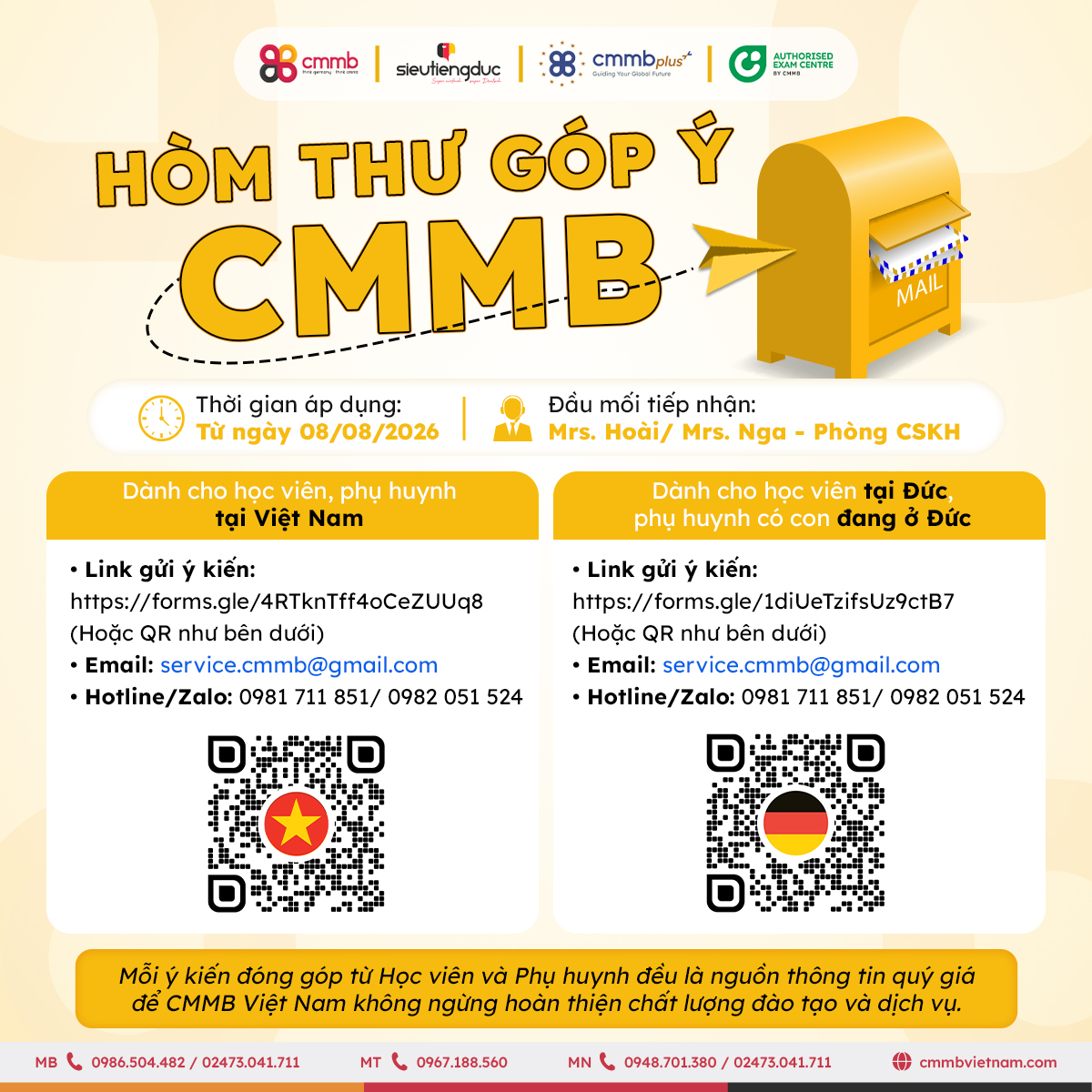 Siêu Tiếng Đức x CMMB mở Hòm thư Góp ý dành cho học viên và phụ huynh 1 Siêu Tiếng Đức x CMMB mở Hòm thư Góp ý dành cho học viên và phụ huynh